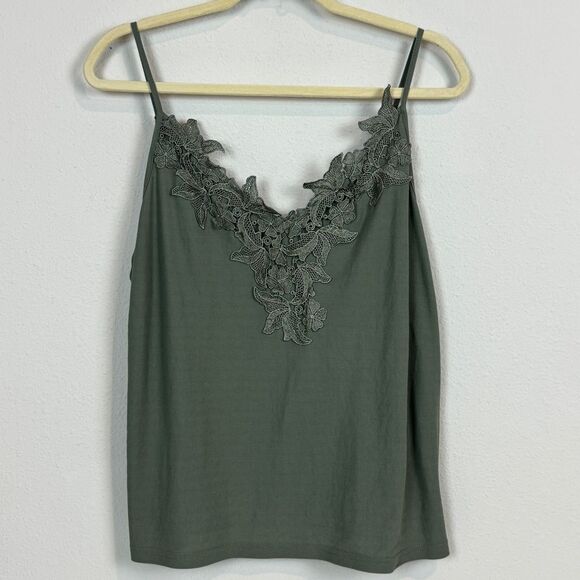Listicle Khaki Green Floral Appliqué Cami M - Picture 1 of 9